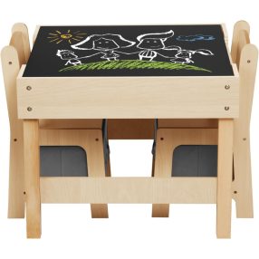 Praktikus duplafedelű, tárolós asztal 2 székkel Praktikus duplafedelű, tárolós asztal 2 székkel