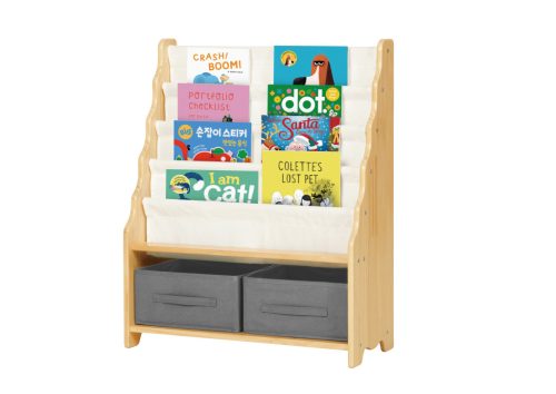 Nyitott könyvespolc praktikus tárolókkal