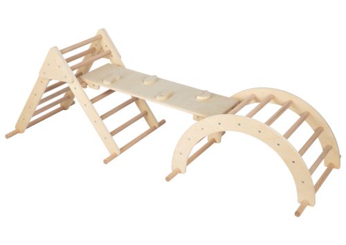 Mászóka szett - Pikler-féle háromszöggel és szivárvány mászókával - Natúr