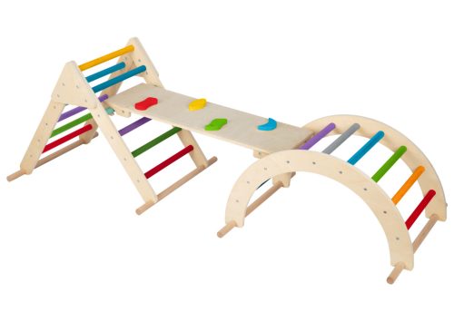 Mászóka szett - Pikler-féle háromszöggel és szivárvány mászókával - Színes